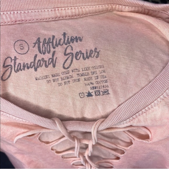 S “small” Affliction pink woven distressed tee. - Picture 2 of 6
